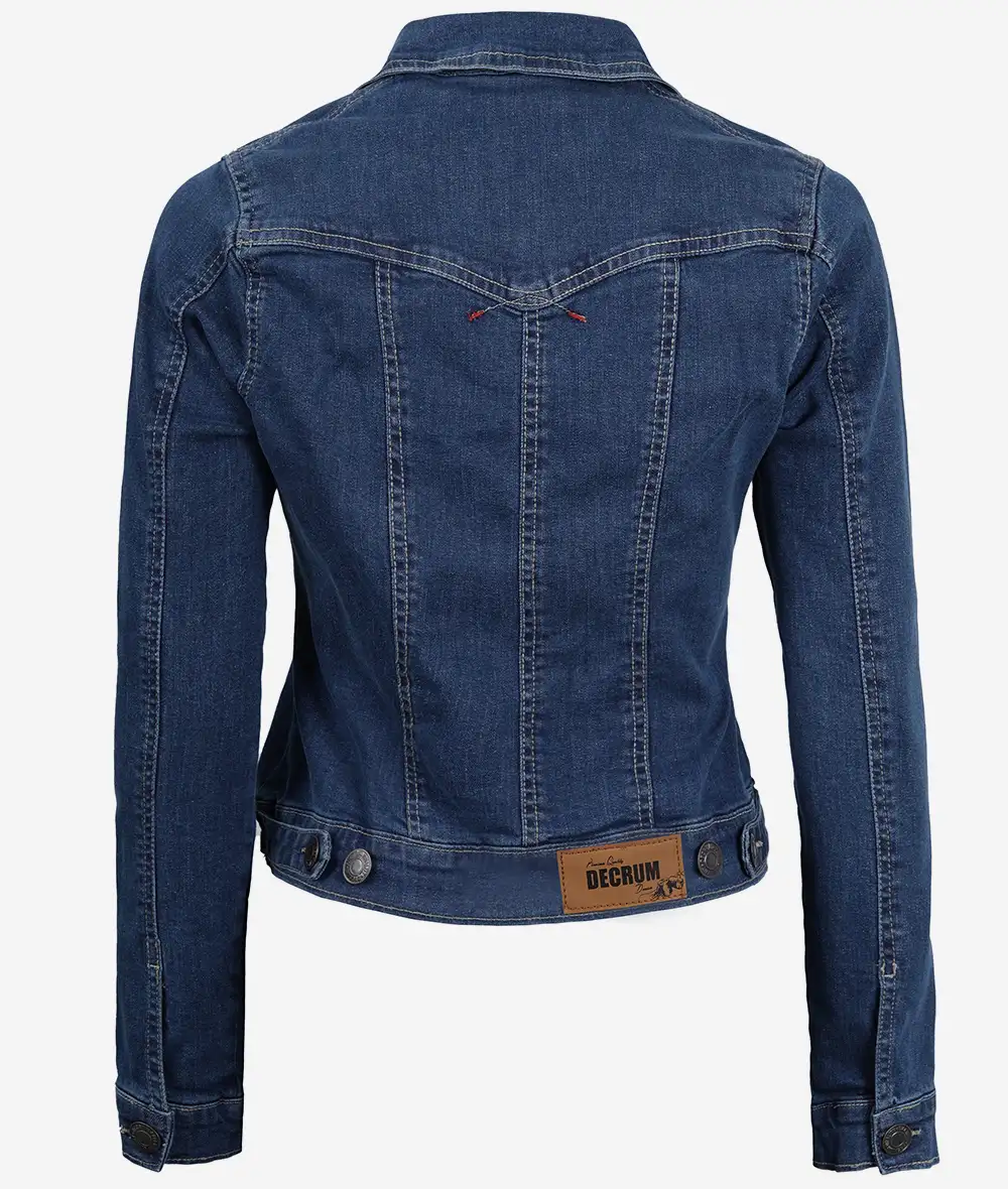 Womens Mid Blue Denim Jacket - Trucker Style