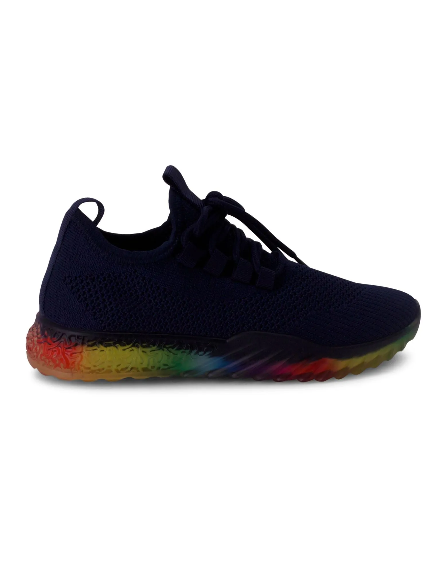 Womens Navy Rainbow Platform Cushioned Stretch Felicity Round Toe Wedge Lace-Up Sneakers Shoes