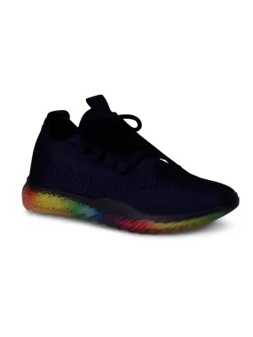 Womens Navy Rainbow Platform Cushioned Stretch Felicity Round Toe Wedge Lace-Up Sneakers Shoes