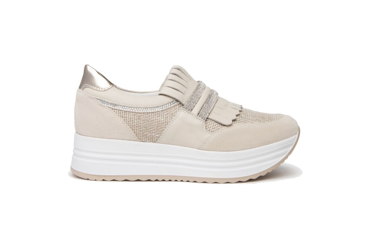 Women's Nero Giardini Leather and Canvas Sneakers in Yogurt Color - E409815D/714