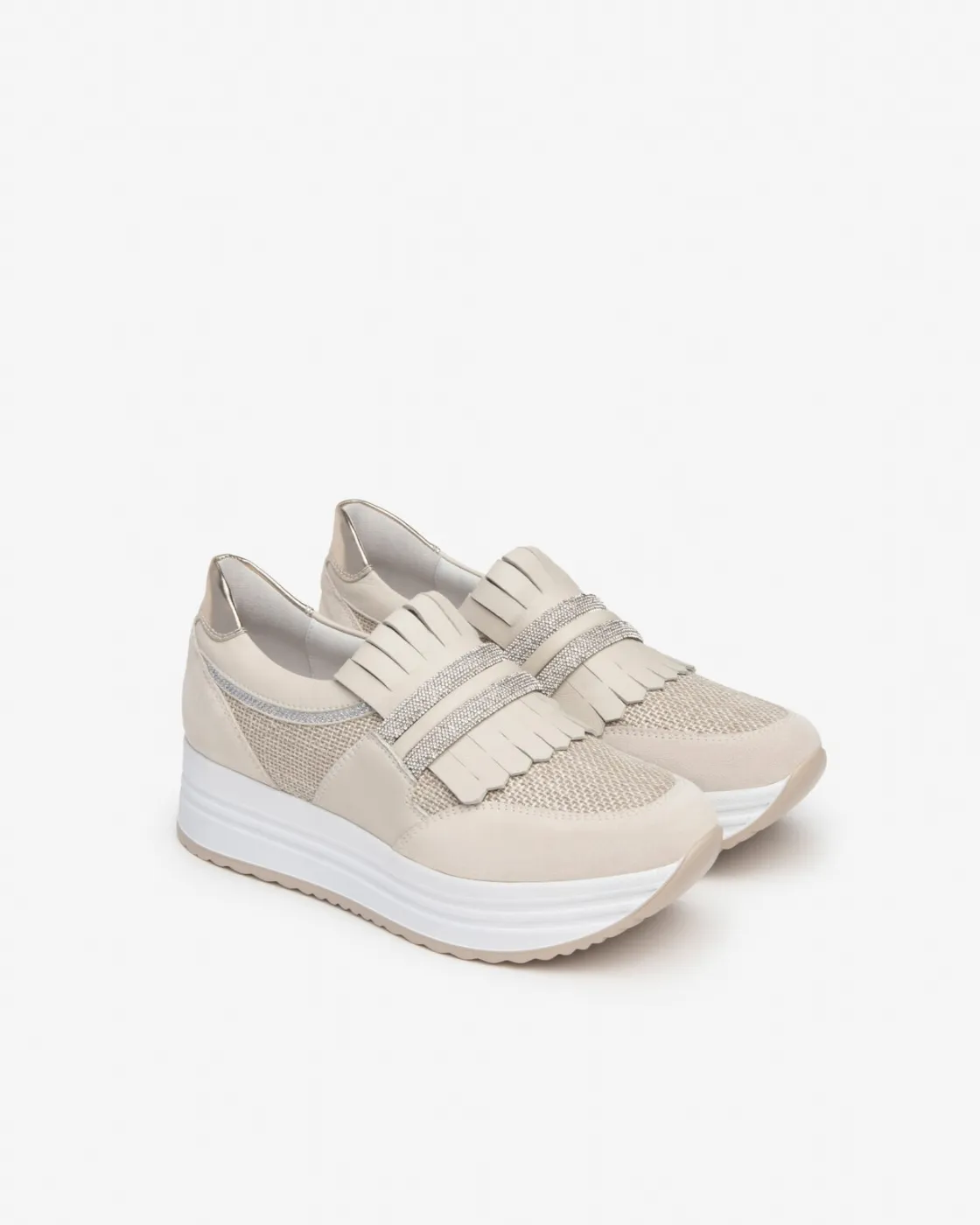 Women's Nero Giardini Leather and Canvas Sneakers in Yogurt Color - E409815D/714