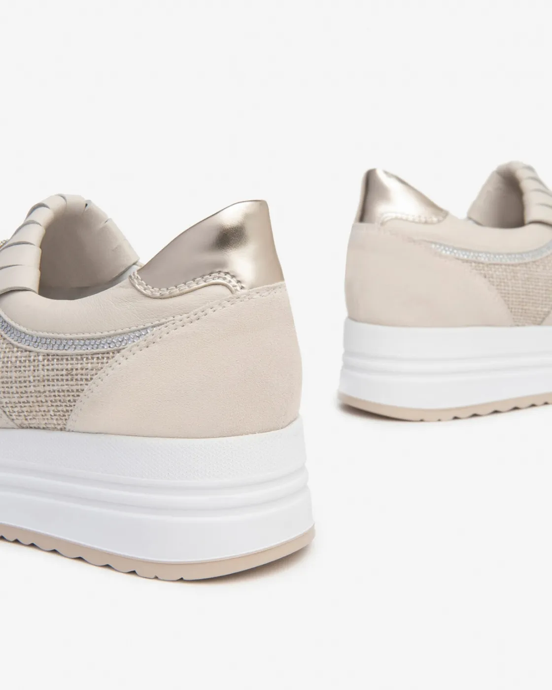 Women's Nero Giardini Leather and Canvas Sneakers in Yogurt Color - E409815D/714