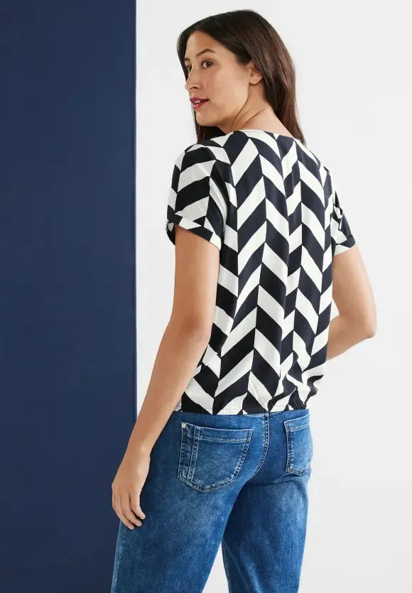 Zig Zag Print Blouse with Elasticated Hem - Navy - Street One